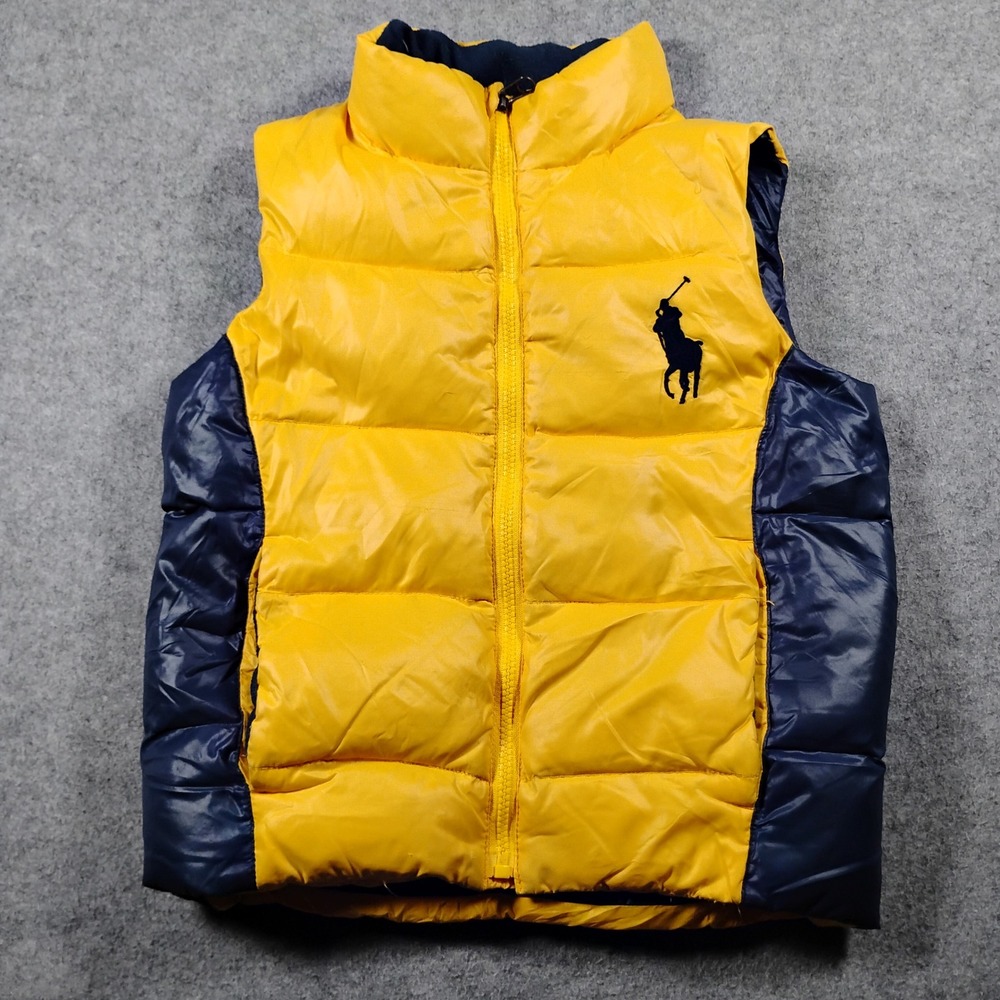 Polo Ralph Lauren Kids Yellow Navy Blue Down Puffer Vest Size 6